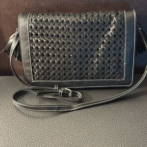 Zara Woman Elegant Black Woven Leather Crossbody Bag